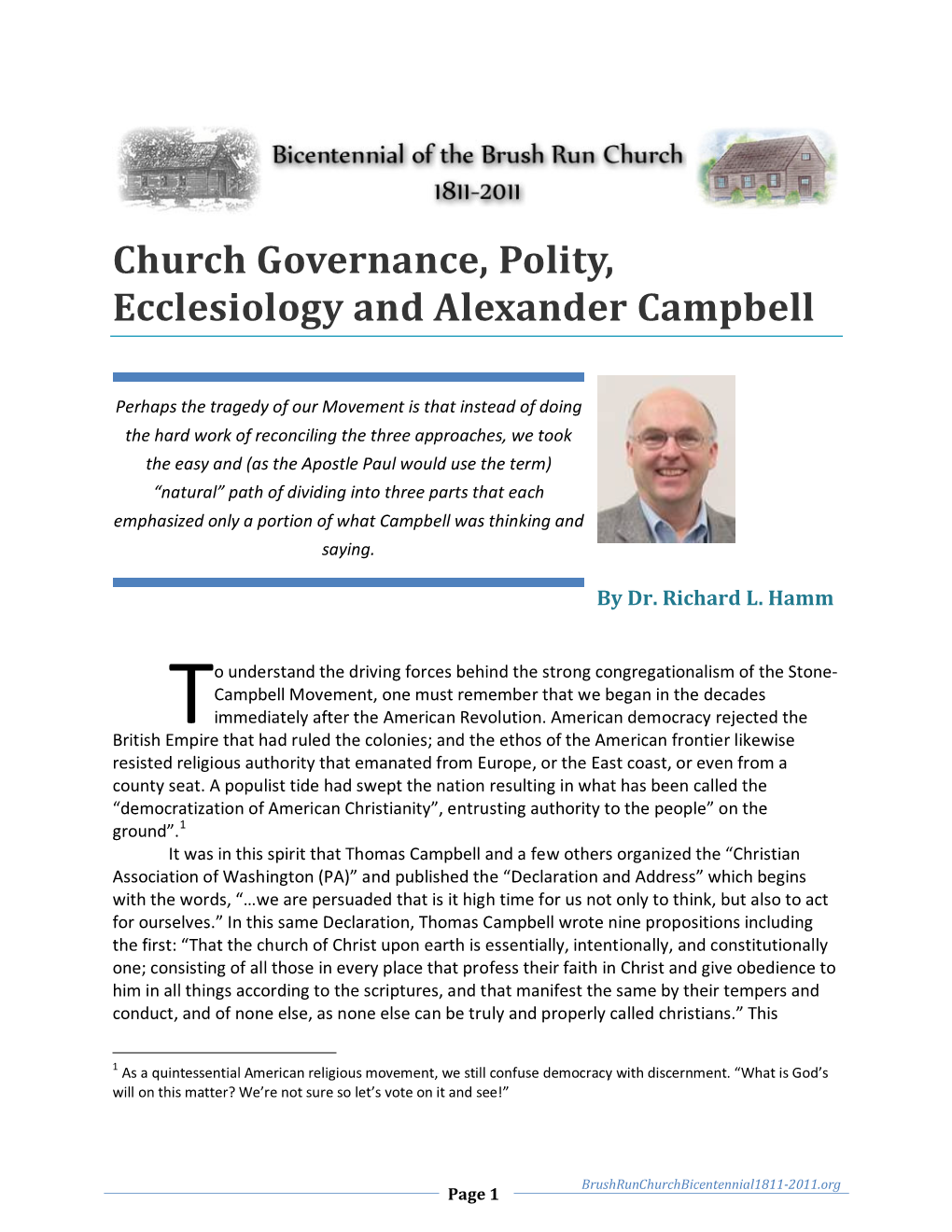 Church Governance, Polity, Ecclesiology and Alexander Campbell