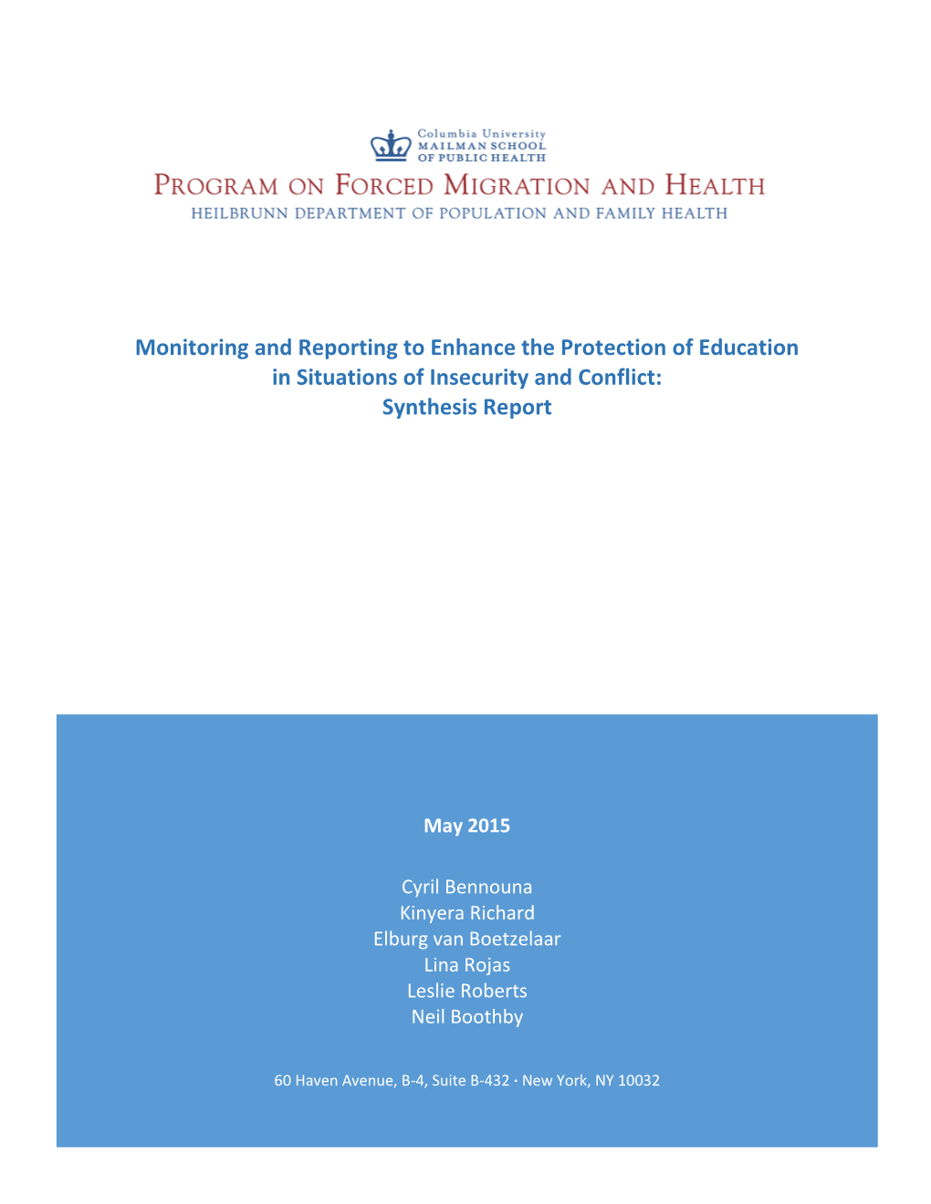 Monitoring and Reporting to Enhance the Protection of Education in Situations of Insecurity and Conflict: Synthesis Report