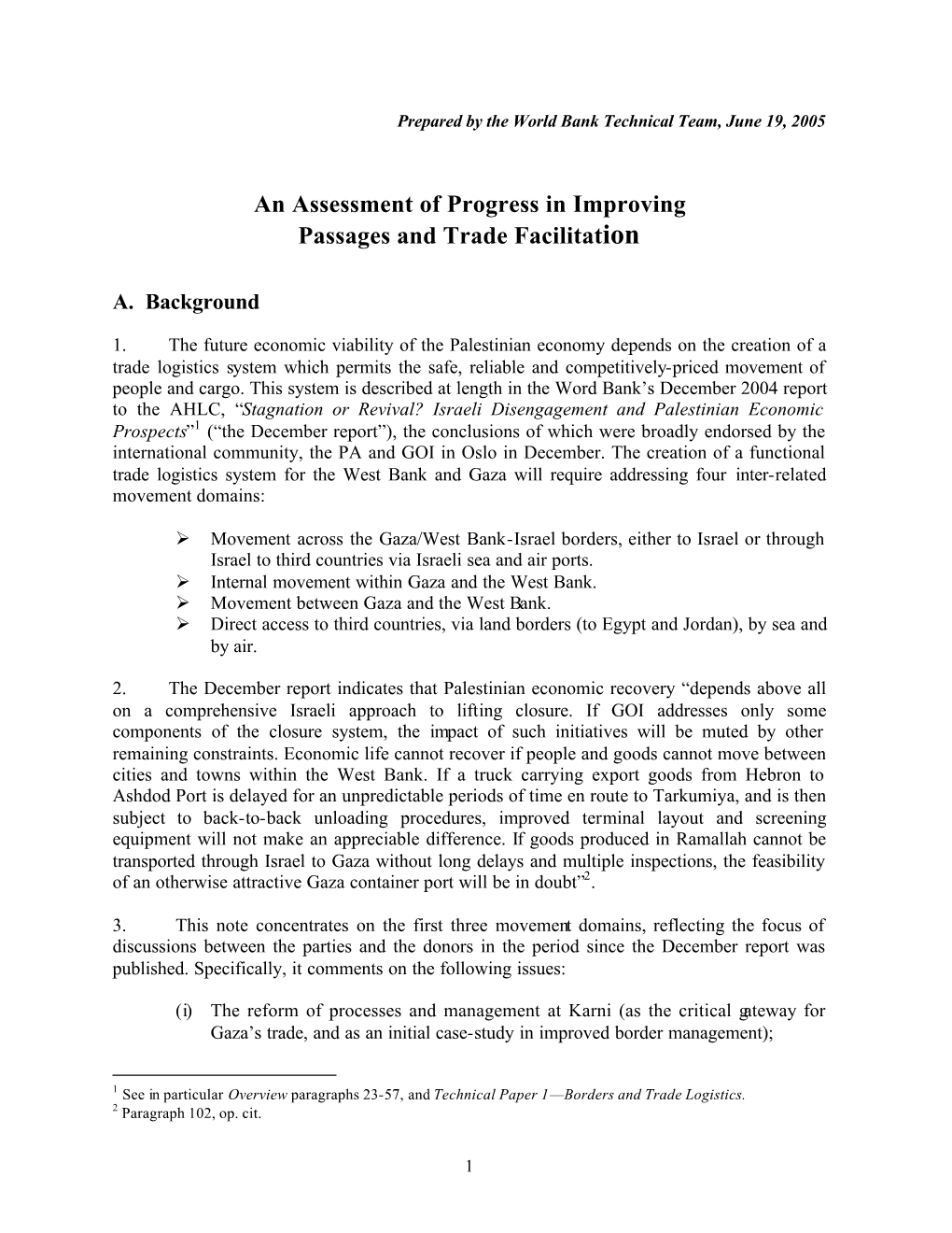 Interim Assessment of Progress June 2005