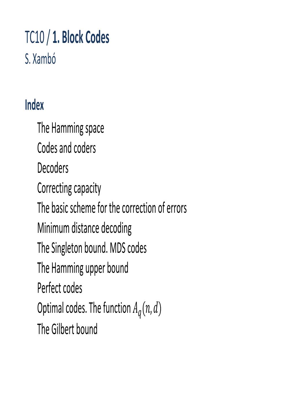 Introduction to Block Error-Correcting Codes