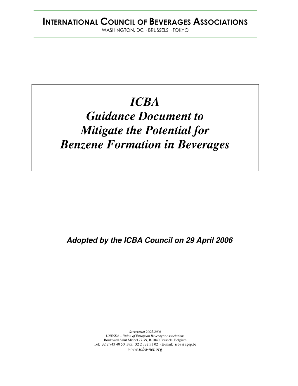 ICBA Guidance Document to Mitigate the Potential for Benzene Formation in Beverages
