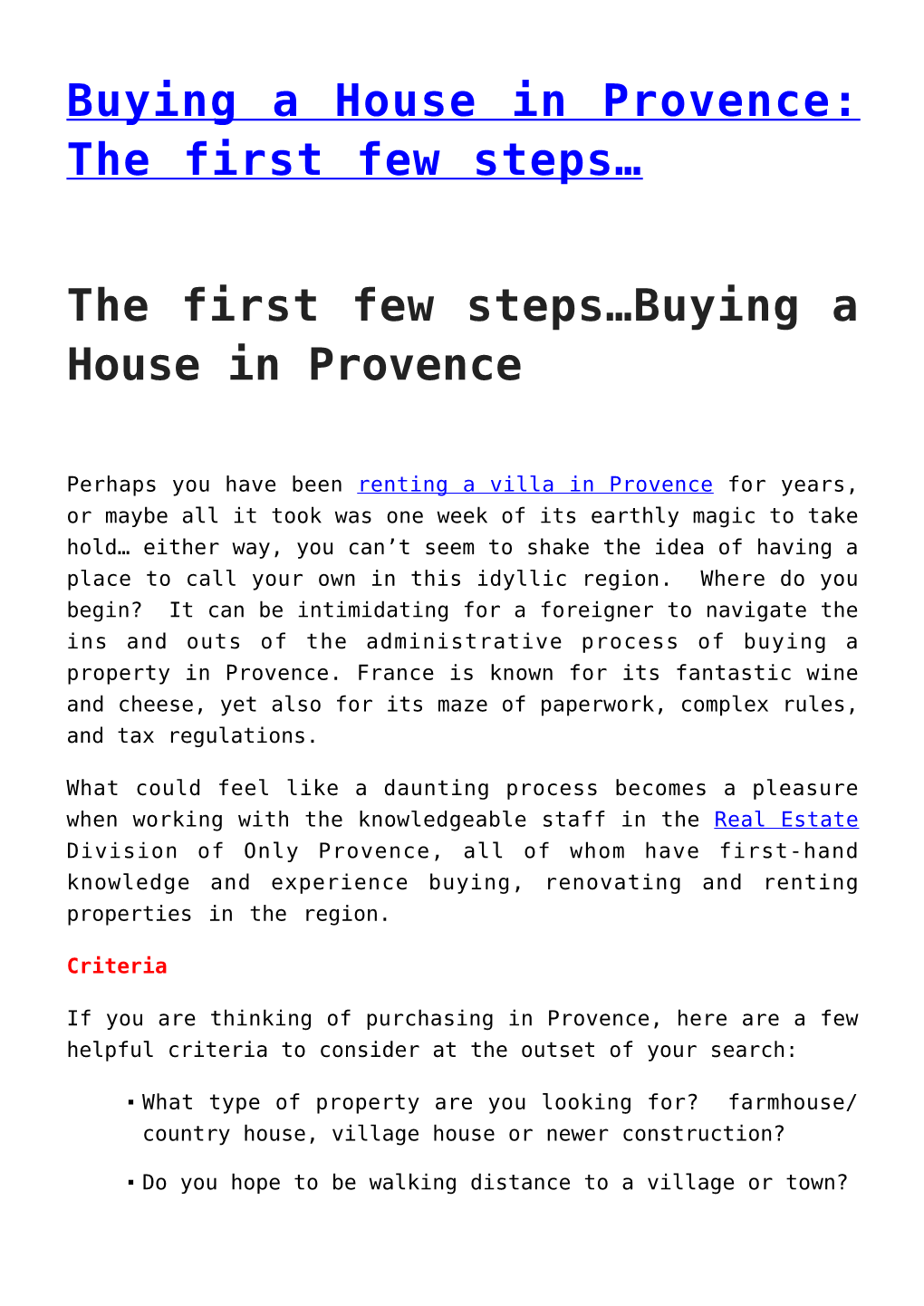 In the News Only Provence Expands Operations to Include Real Estate for Sale in Provence