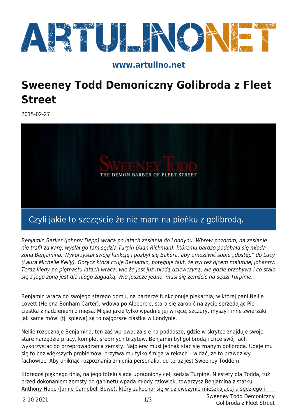 Sweeney Todd Demoniczny Golibroda Z Fleet Street