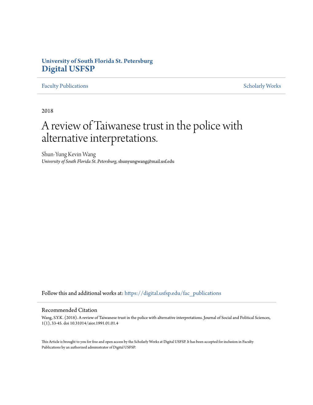 A Review of Taiwanese Trust in the Police with Alternative Interpretations