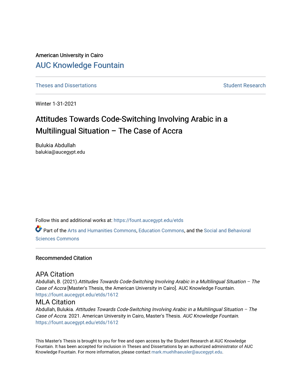 Attitudes Towards Code-Switching Involving Arabic in a Multilingual Situation – the Case of Accra