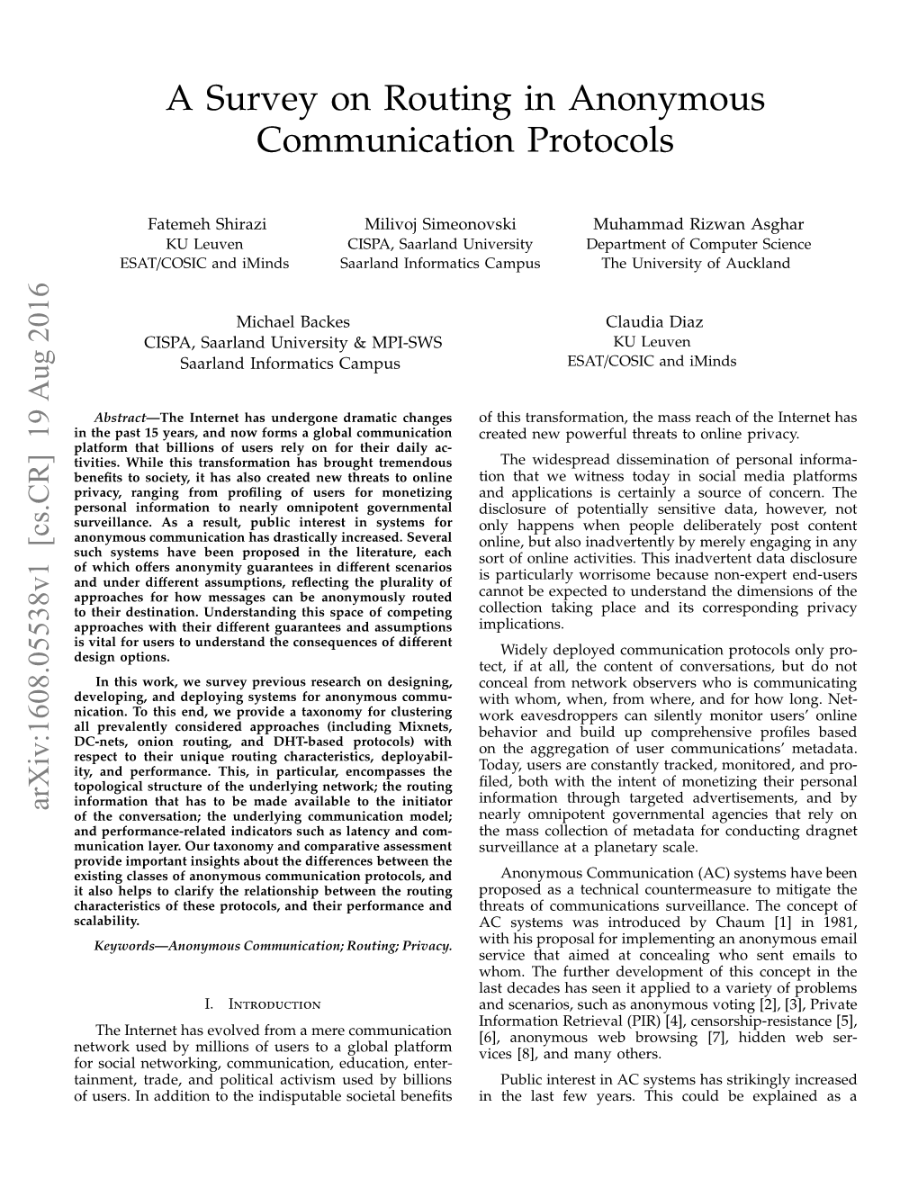 A Survey on Routing in Anonymous Communication Protocols