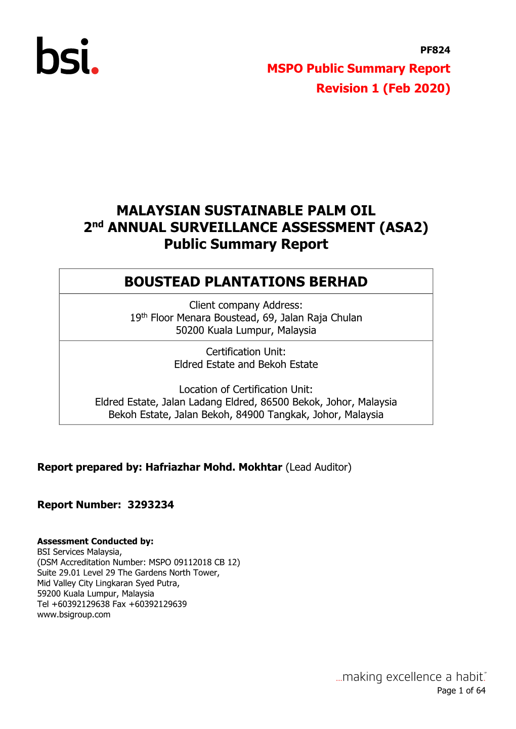 Public Summary Report BOUSTEAD PLANTATIONS BERHAD