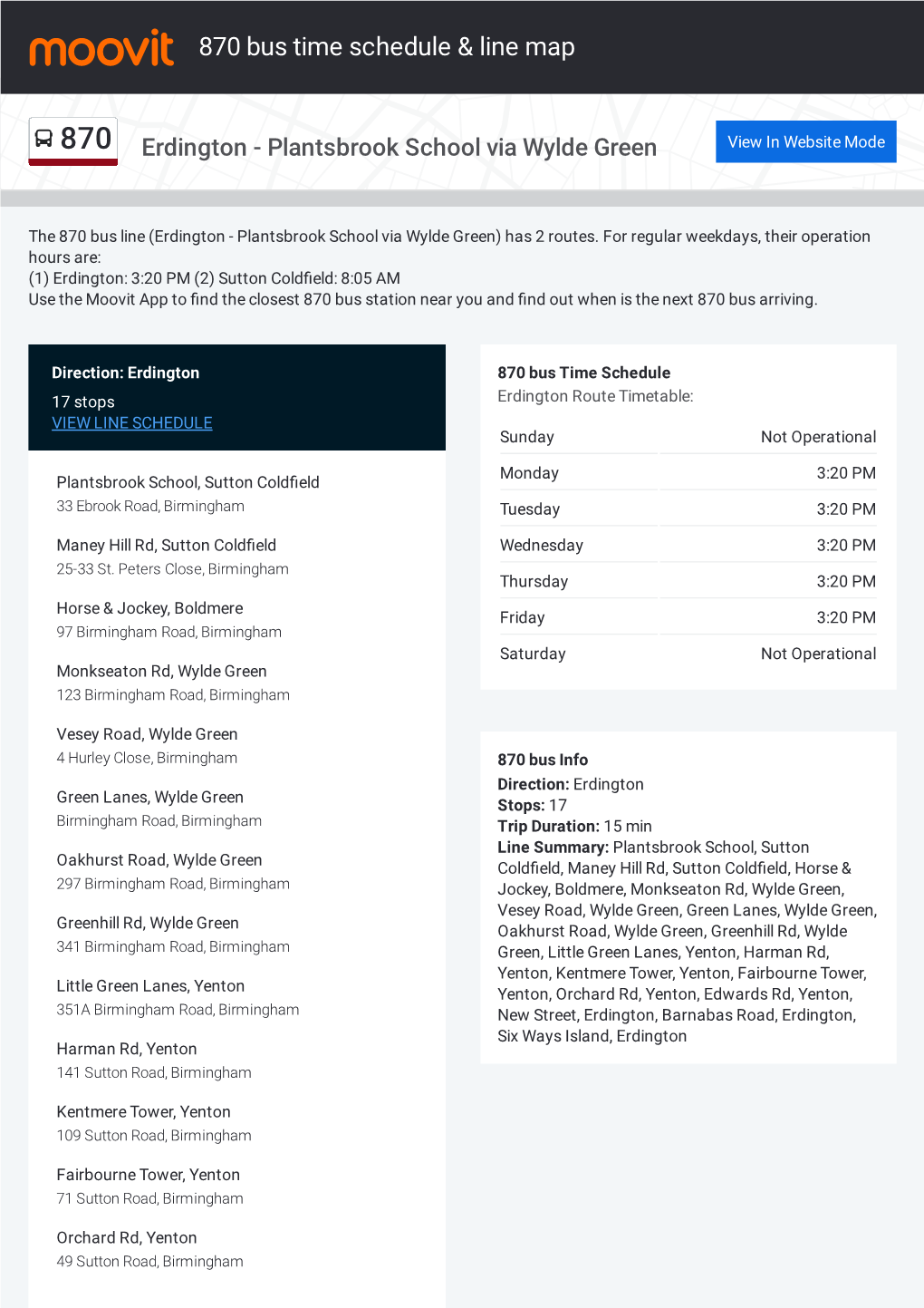 870 Bus Time Schedule & Line Route