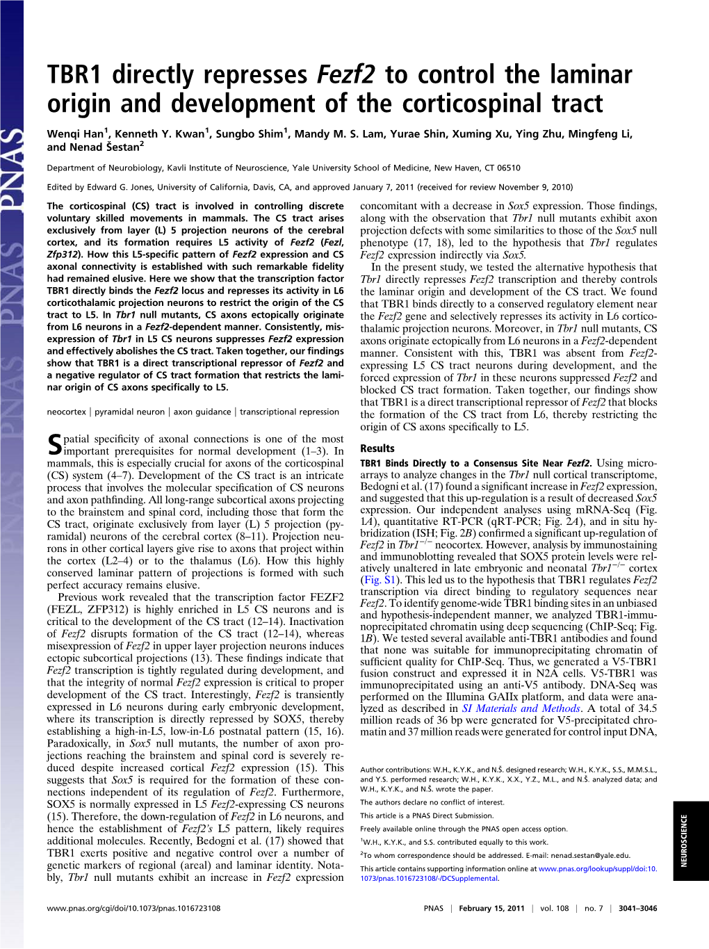 TBR1 Directly Represses Fezf2 to Control the Laminar Origin and Development of the Corticospinal Tract