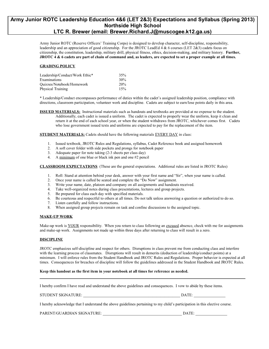 Army Junior ROTC LET 2 & 3 Expectations and Syllabus (SY 2001-02) s1