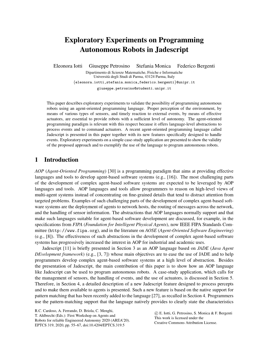 Exploratory Experiments on Programming Autonomous Robots in Jadescript
