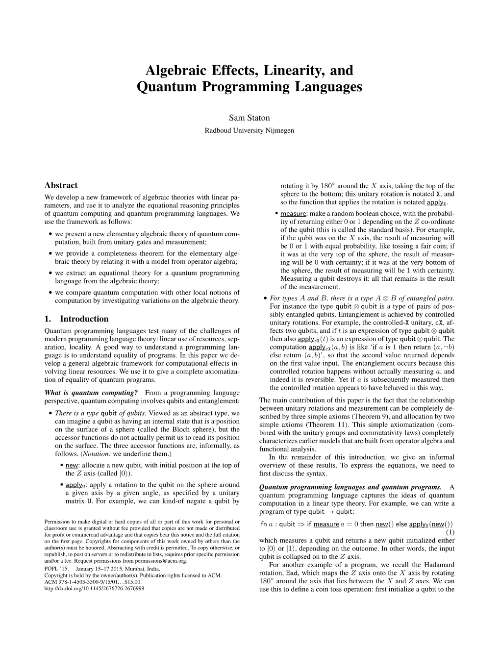 Algebraic Effects, Linearity, and Quantum Programming Languages