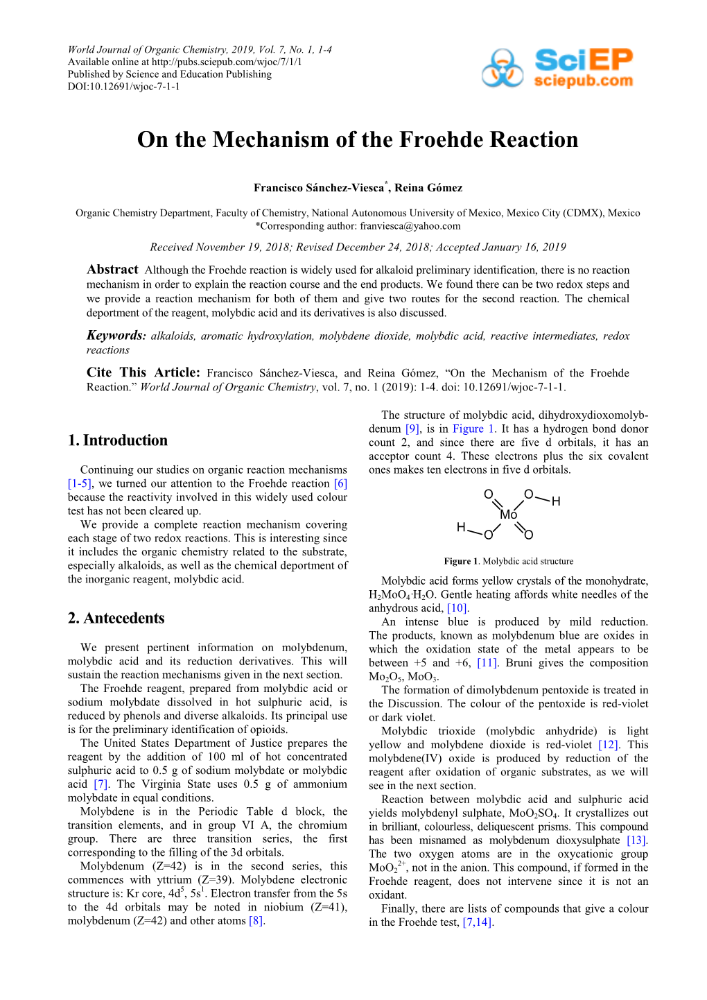 On the Mechanism of the Froehde Reaction