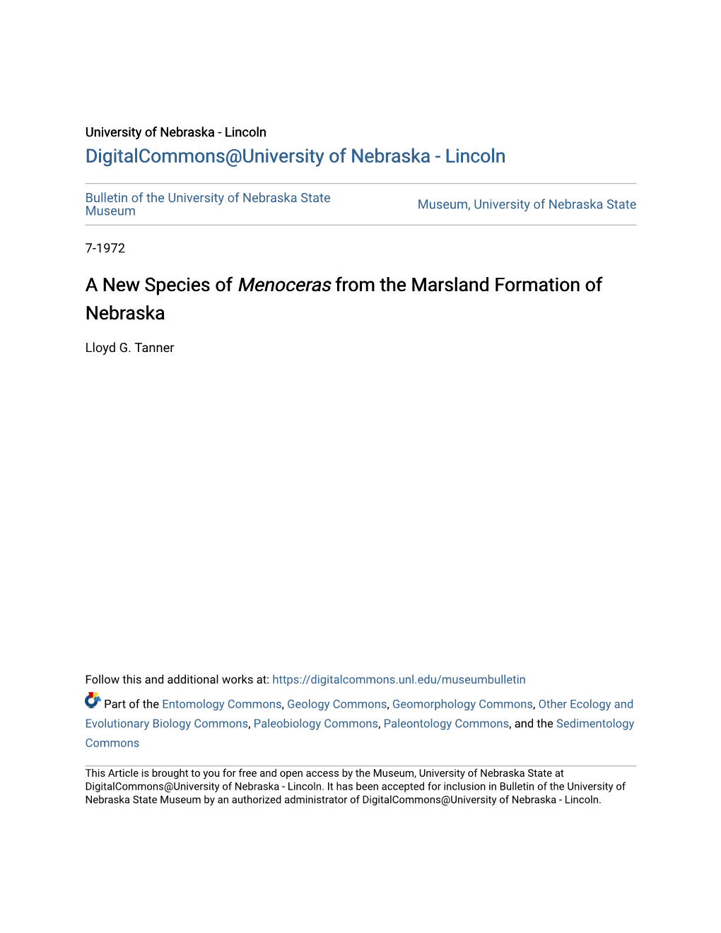 A New Species of &lt;I&gt;Menoceras&lt;/I&gt; from the Marsland Formation of Nebraska