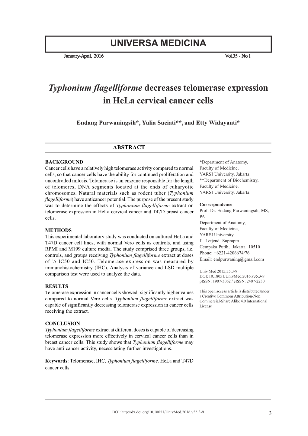 Typhonium Flagelliforme Decreases Telomerase Expression in Hela Cervical Cancer Cells