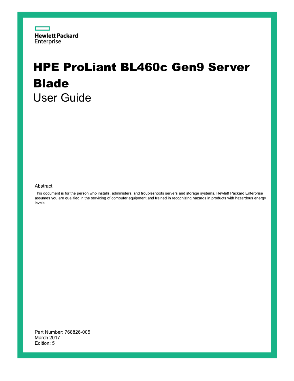 HPE Proliant Bl460c Gen9 Server Blade User Guide