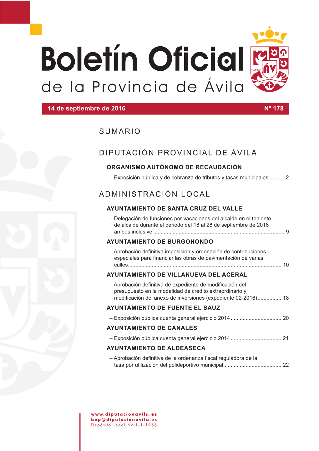 Diputación Provincial De Ávila Administración Local