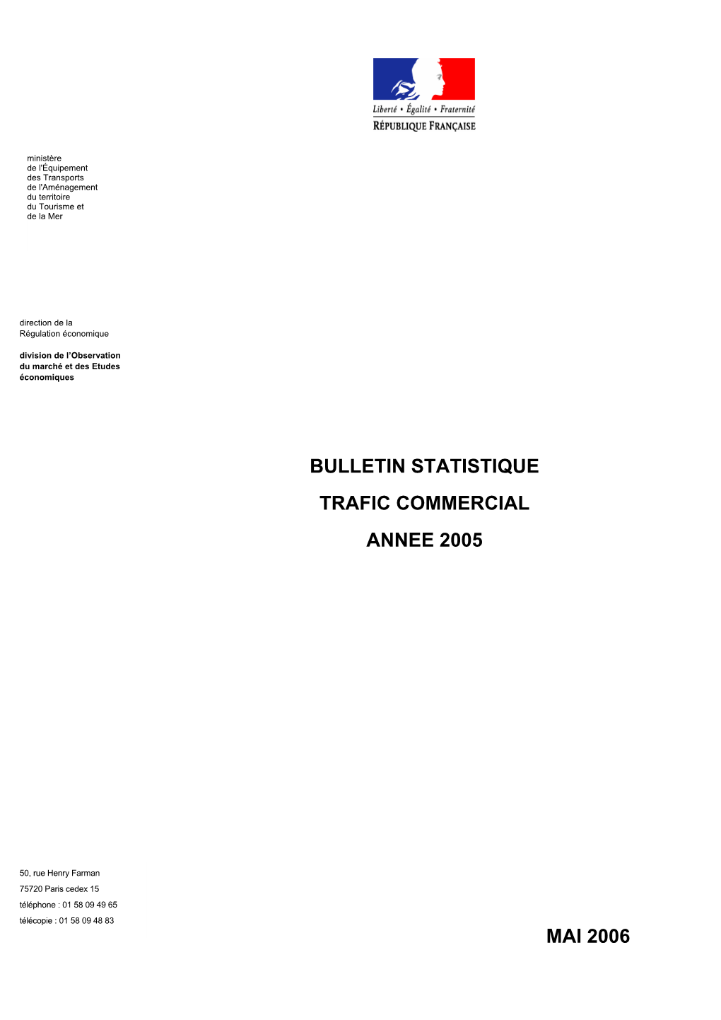 Bulletin Statistique Trafic Commercial Annee 2005
