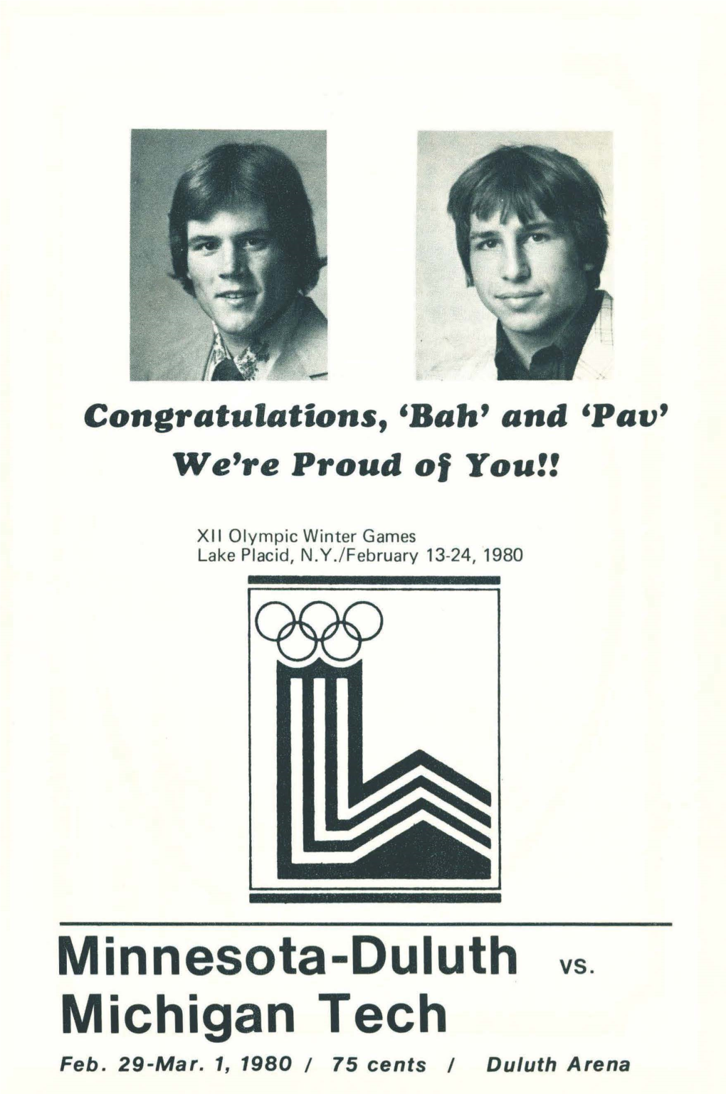 Men's Hockey Program UMD Vs. Michigan Tech (February 29-March 1, 1980)