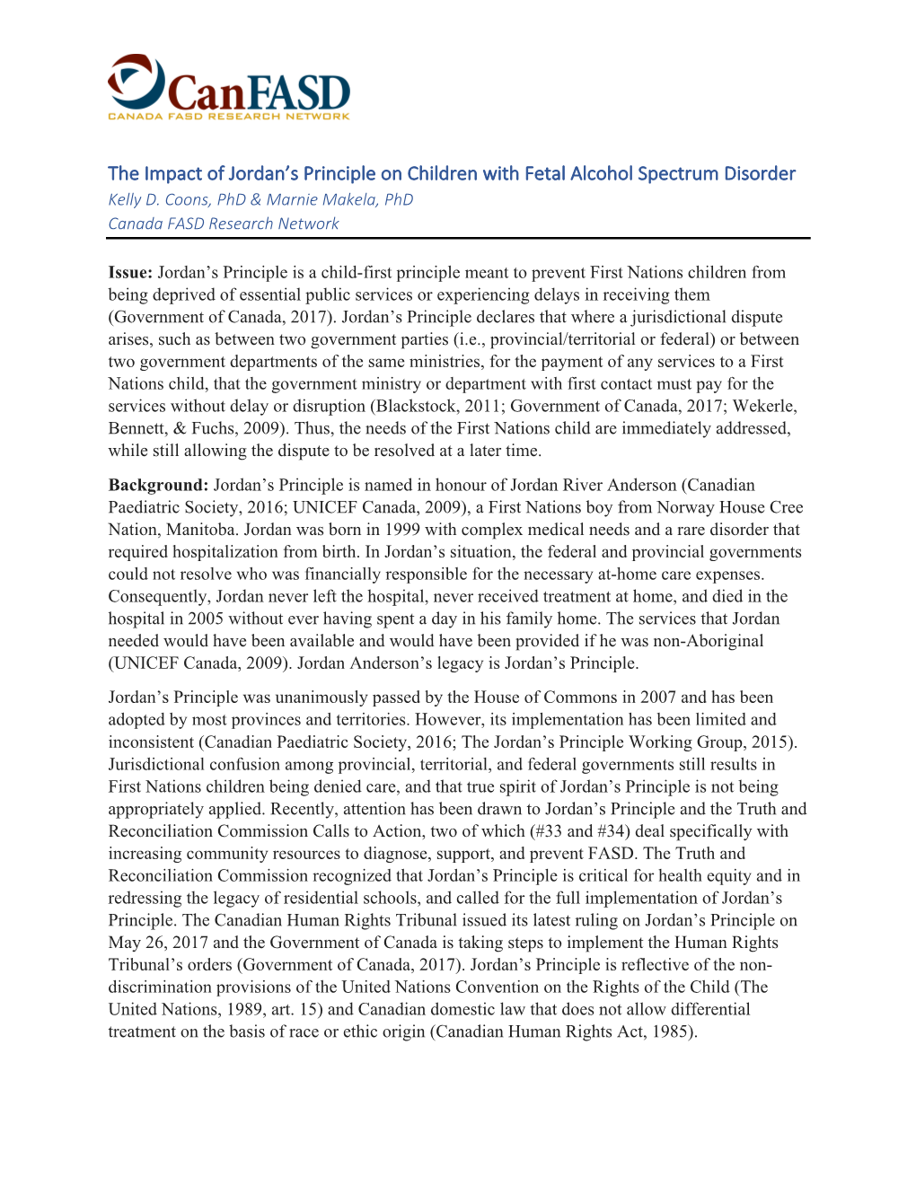 The Impact of Jordan's Principle on Children with FASD