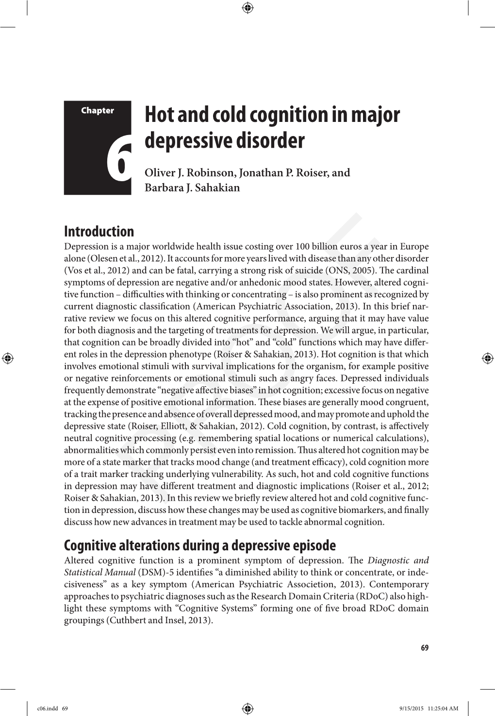 Hot and Cold Cognition in Major Depressive Disorder