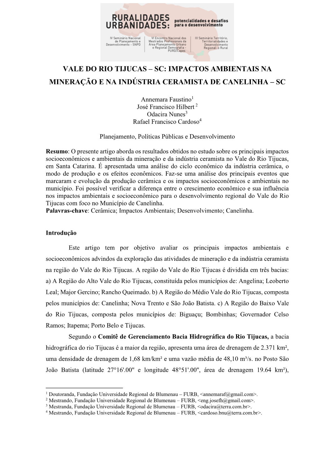 Vale Do Rio Tijucas – Sc: Impactos Ambientais Na Mineração E Na Indústria Ceramista De Canelinha – Sc