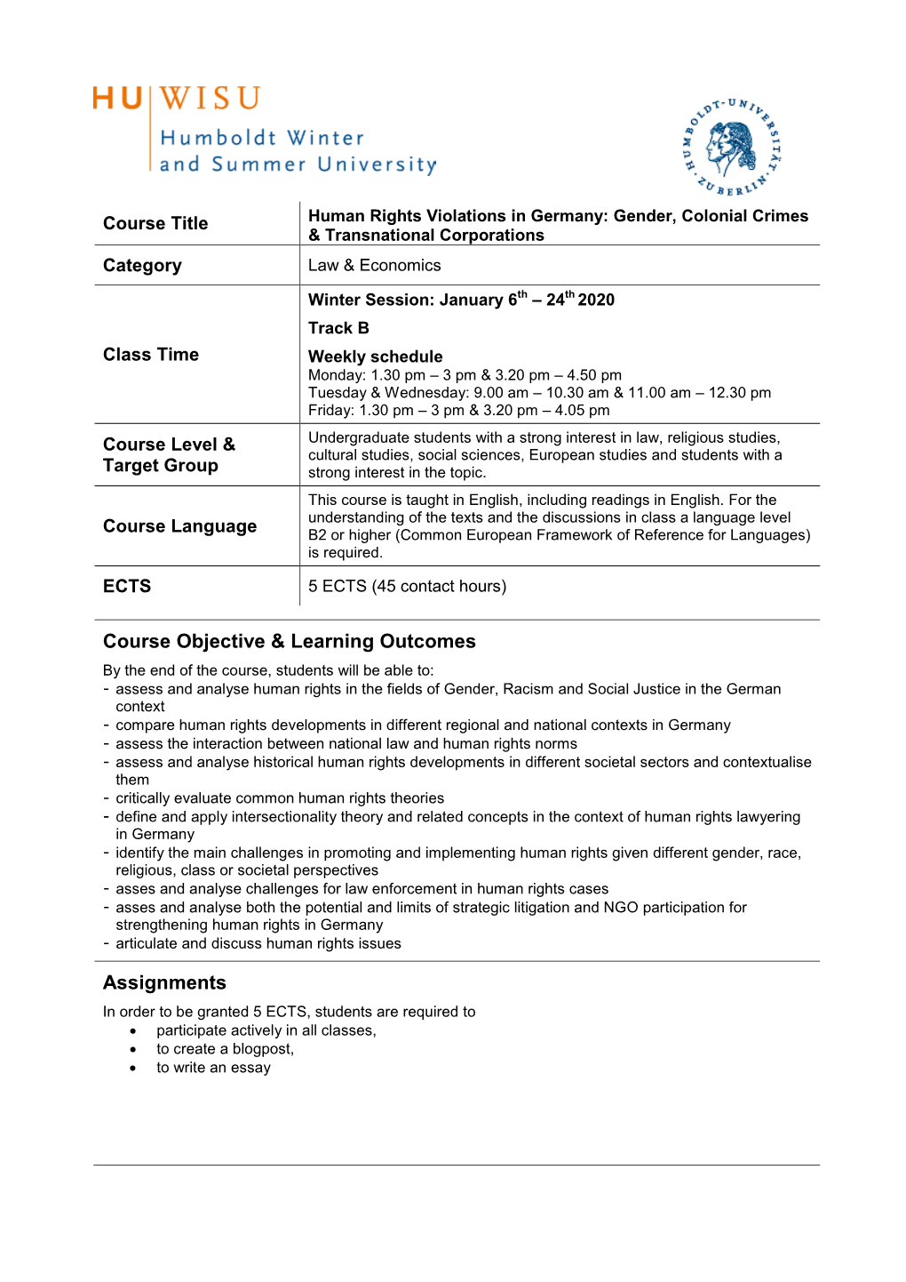 Course Objective & Learning Outcomes Assignments