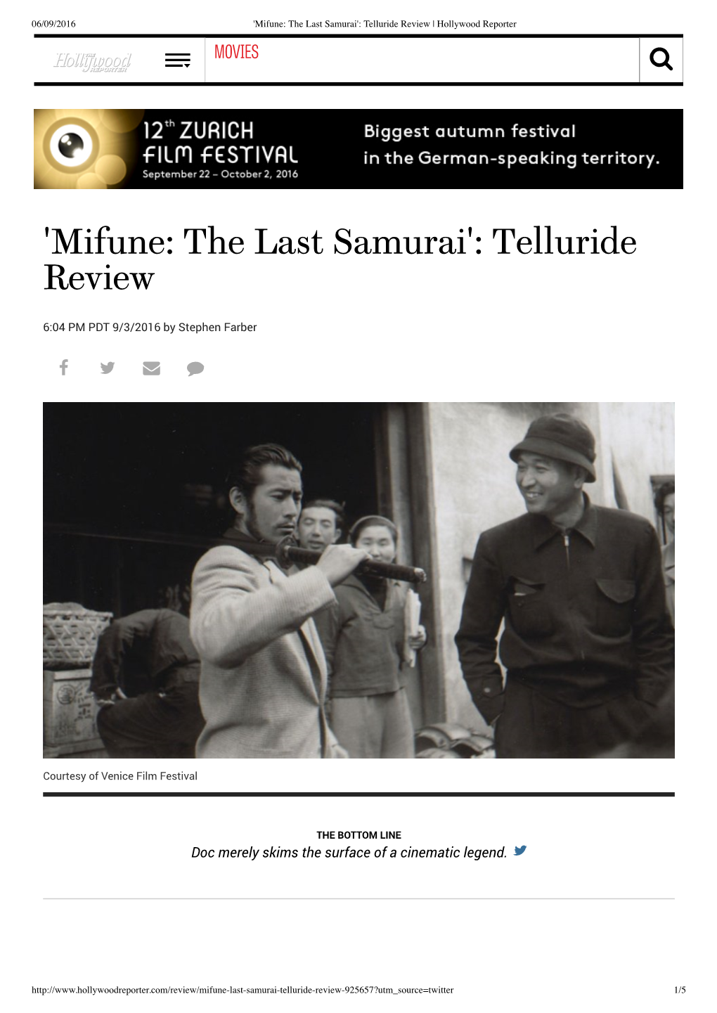 'Mifune: the Last Samurai': Telluride Review | Hollywood Reporter MOVIES