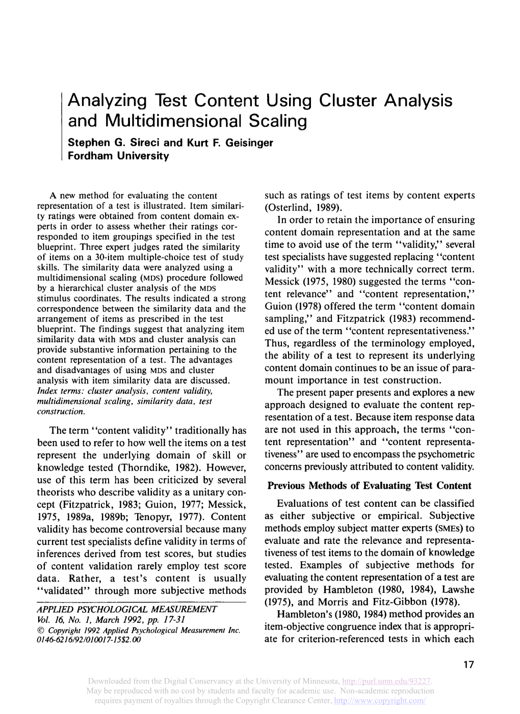 Analyzing Test Content Using Cluster Analysis and Multidimensional Scaling Stephen G