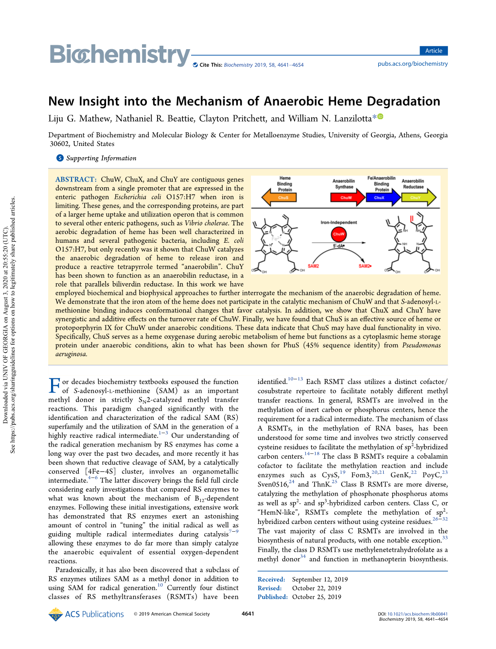 New Insight Into the Mechanism of Anaerobic Heme Degradation Liju G