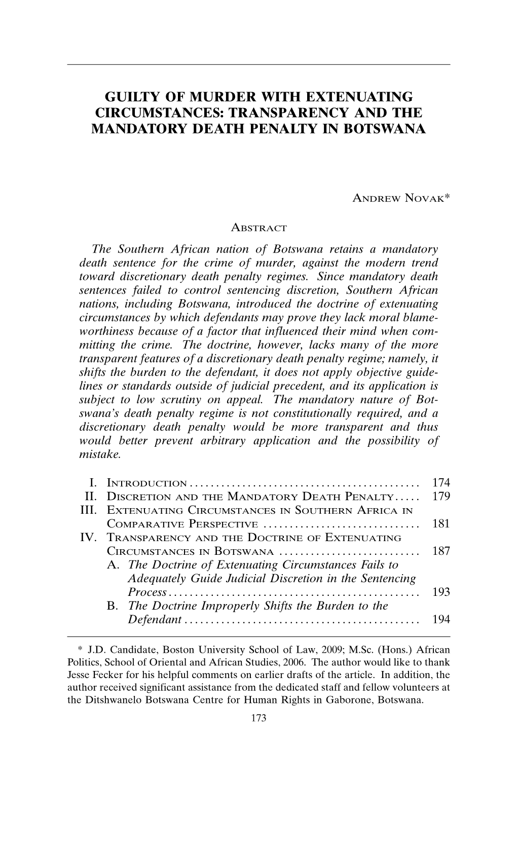 Transparency and the Mandatory Death Penalty in Botswana