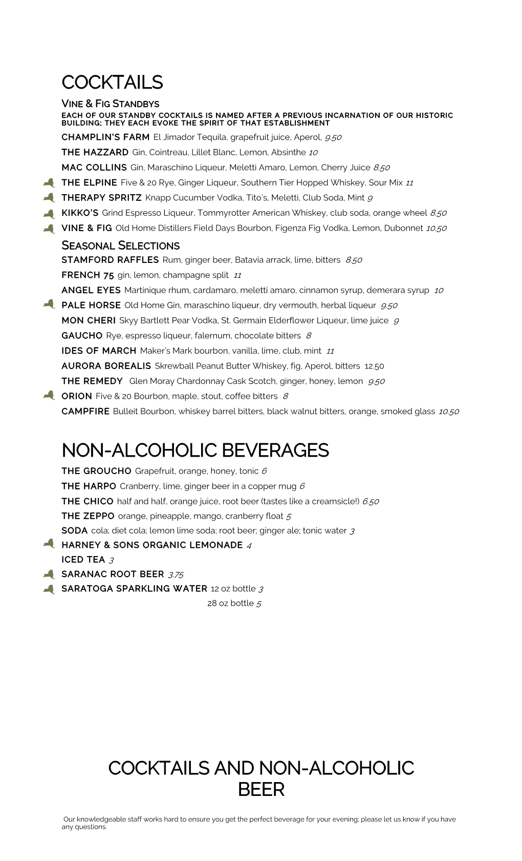 Cocktails Non-Alcoholic Beverages Beer