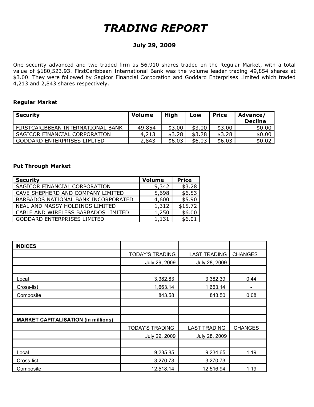 Trading Report s13