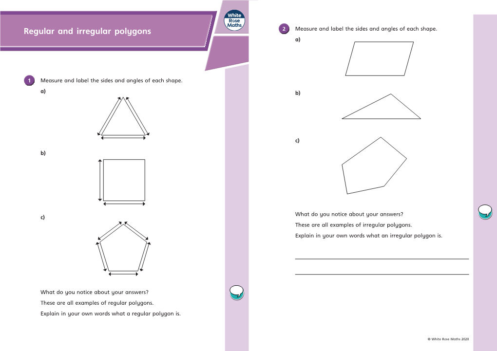 Regular and Irregular Polygons 2 Measure and Label the Sides and Angles of Each Shape