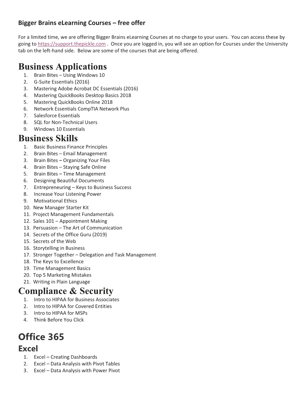 Business Applications Business Skills Compliance & Security Office