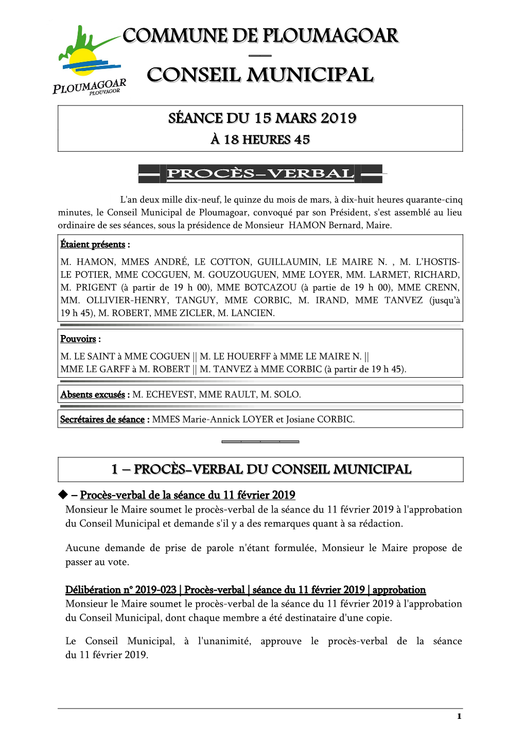 Commune De Ploumagoar Conseil Municipal