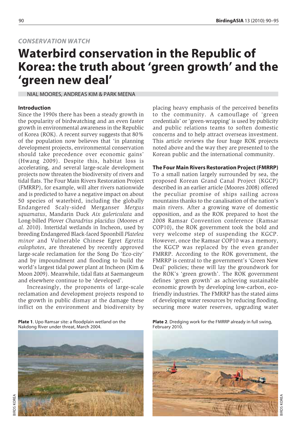 Waterbird Conservation in the Republic of Korea: the Truth About ‘Green Growth’ and the ‘Green New Deal’ NIAL MOORES, ANDREAS KIM & PARK MEENA