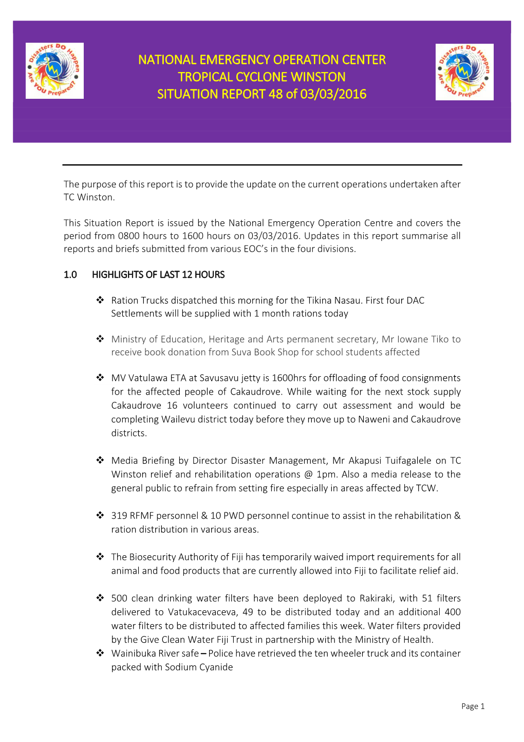 SITUATION REPORT 48 of 03/03/2016