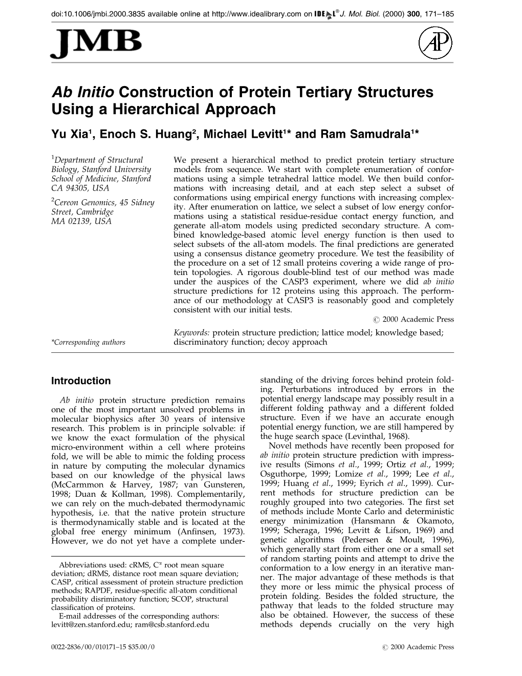 Ab Initio Construction of Protein Tertiary Structures Using a Hierarchical Approach