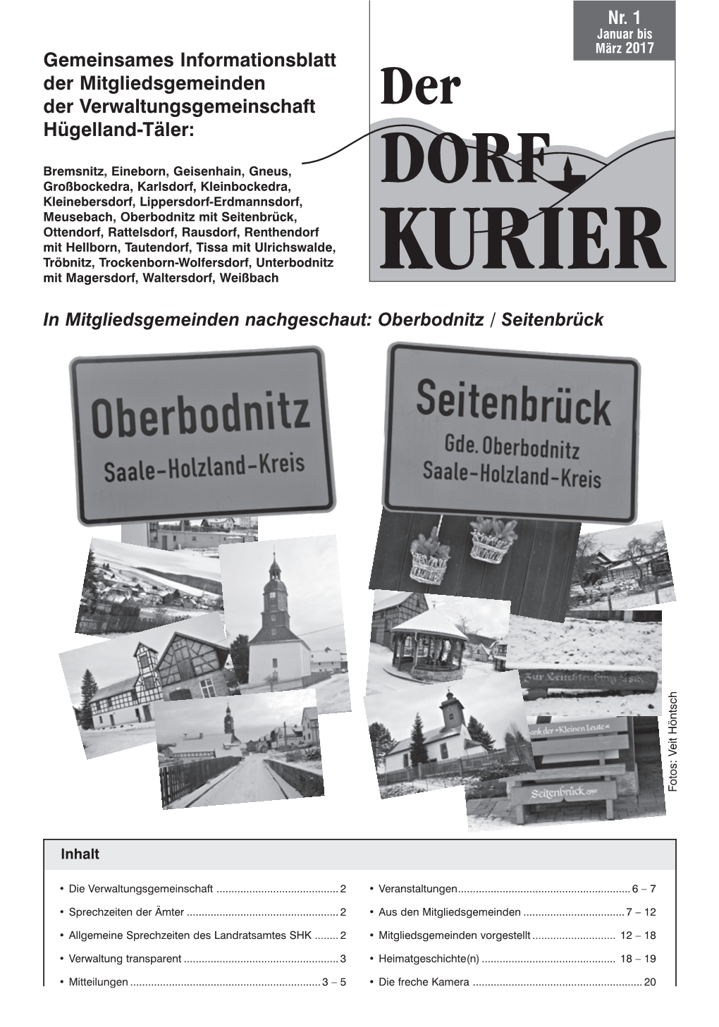 Gemeinsames Informationsblatt Der Mitgliedsgemeinden Der Verwaltungsgemeinschaft Hügelland-Täler