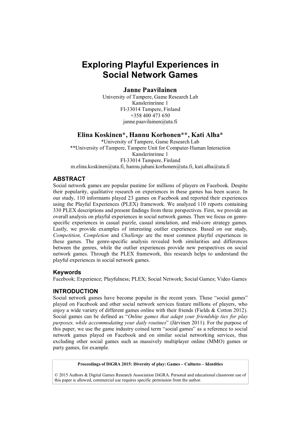 Exploring Playful Experiences in Social Network Games