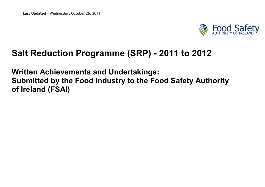 Salt Reduction Programme (SRP) - 2011 to 2012