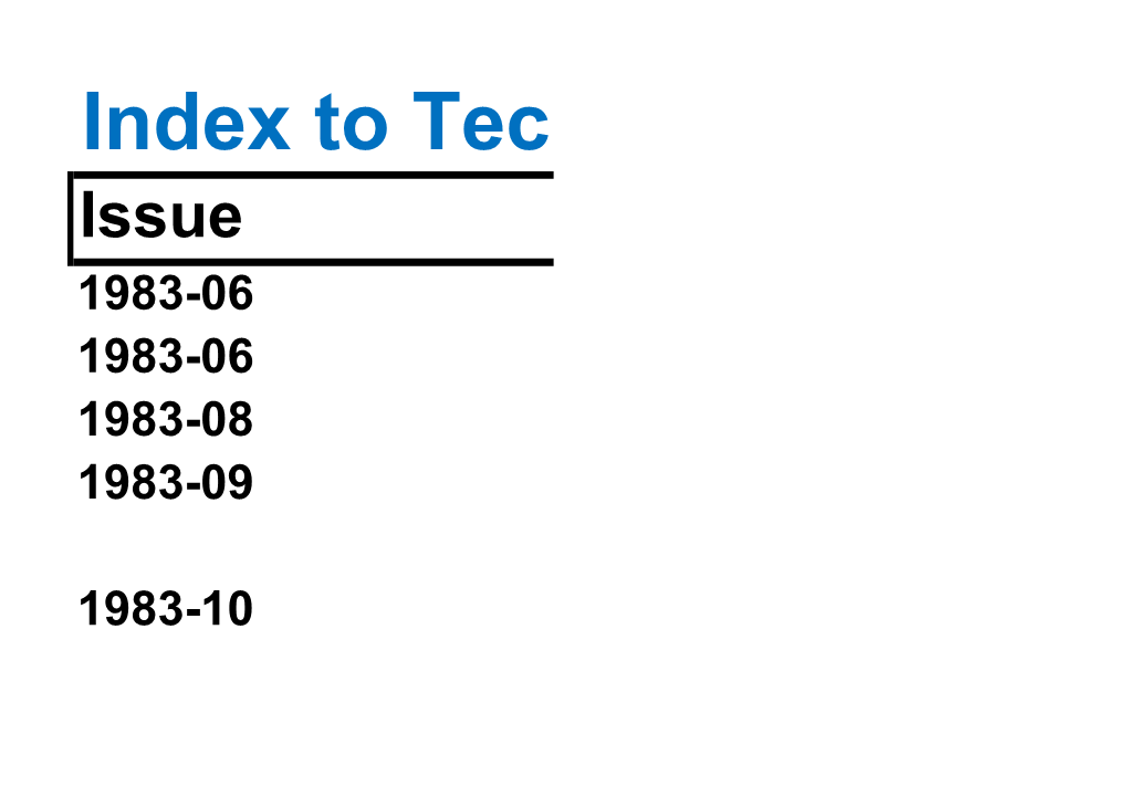 Index to Technical Articles in Trumpet Issue 1983-06 1983-06 1983-08 1983-09