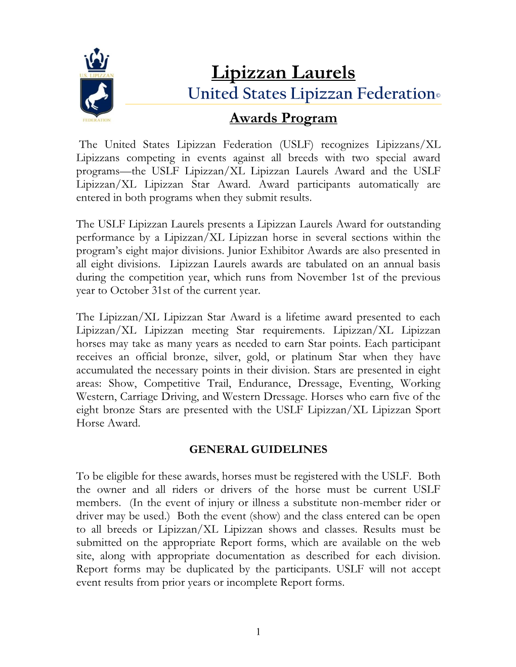 United States Lipizzan Federation (USLF) Awards Program