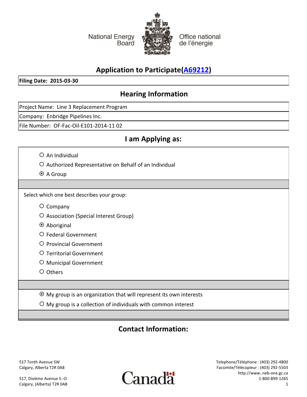 Application to Participate(A69212) Hearing Information I Am Applying