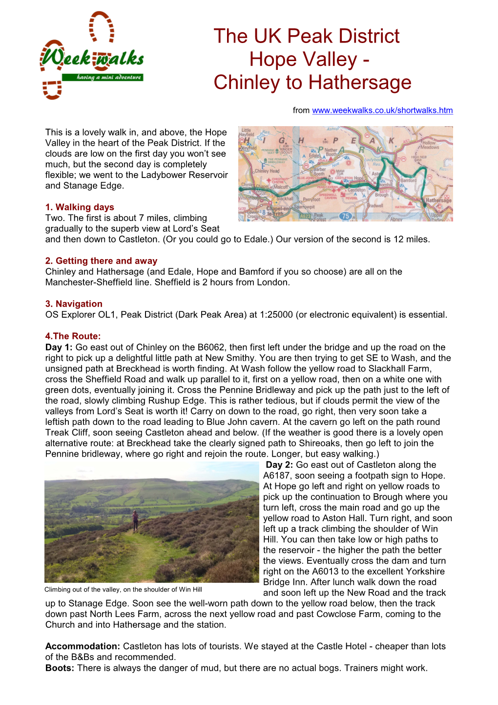 The UK Peak District Hope Valley - Chinley to Hathersage