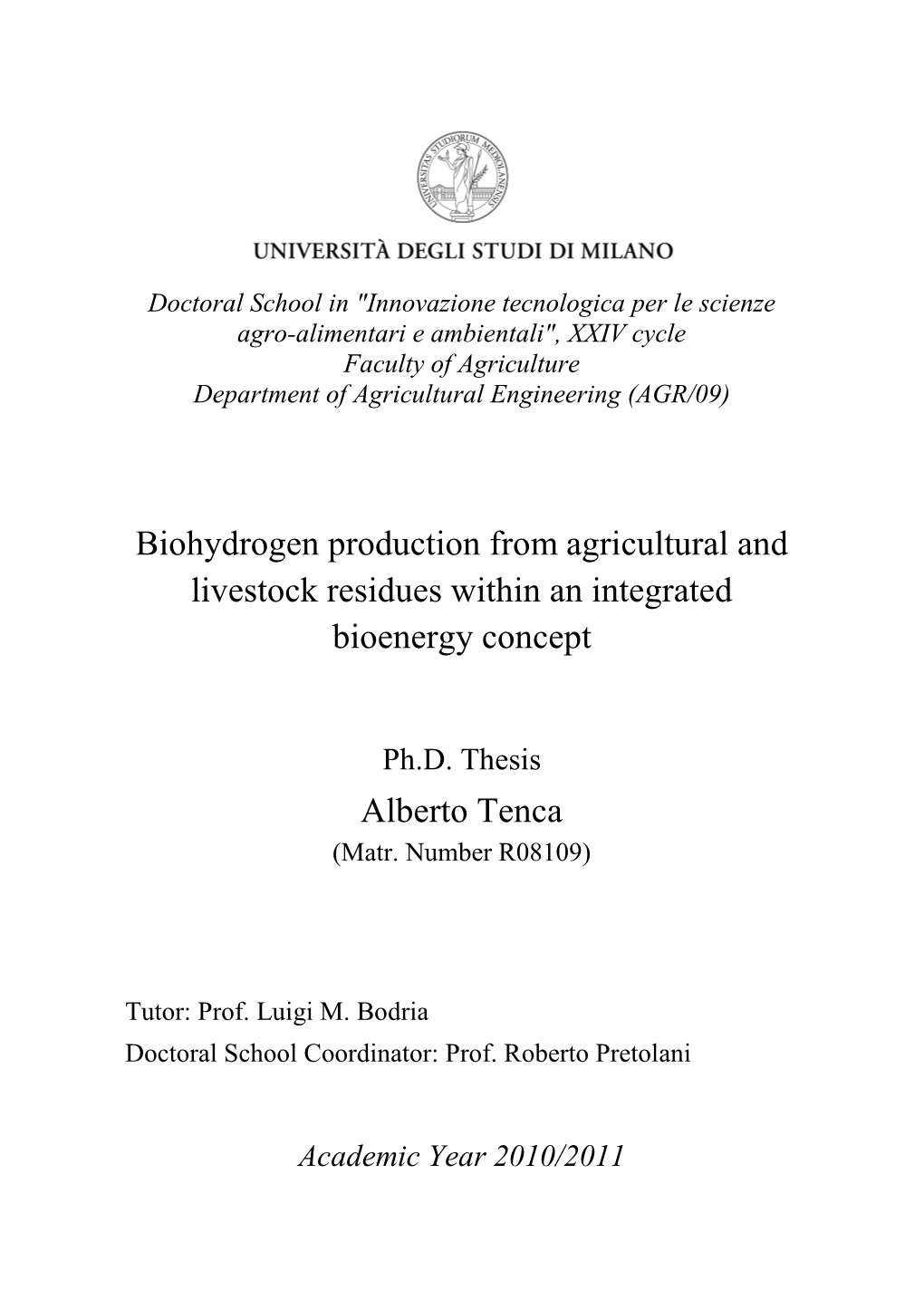 Biohydrogen Production from Agricultural and Livestock Residues Within an Integrated Bioenergy Concept