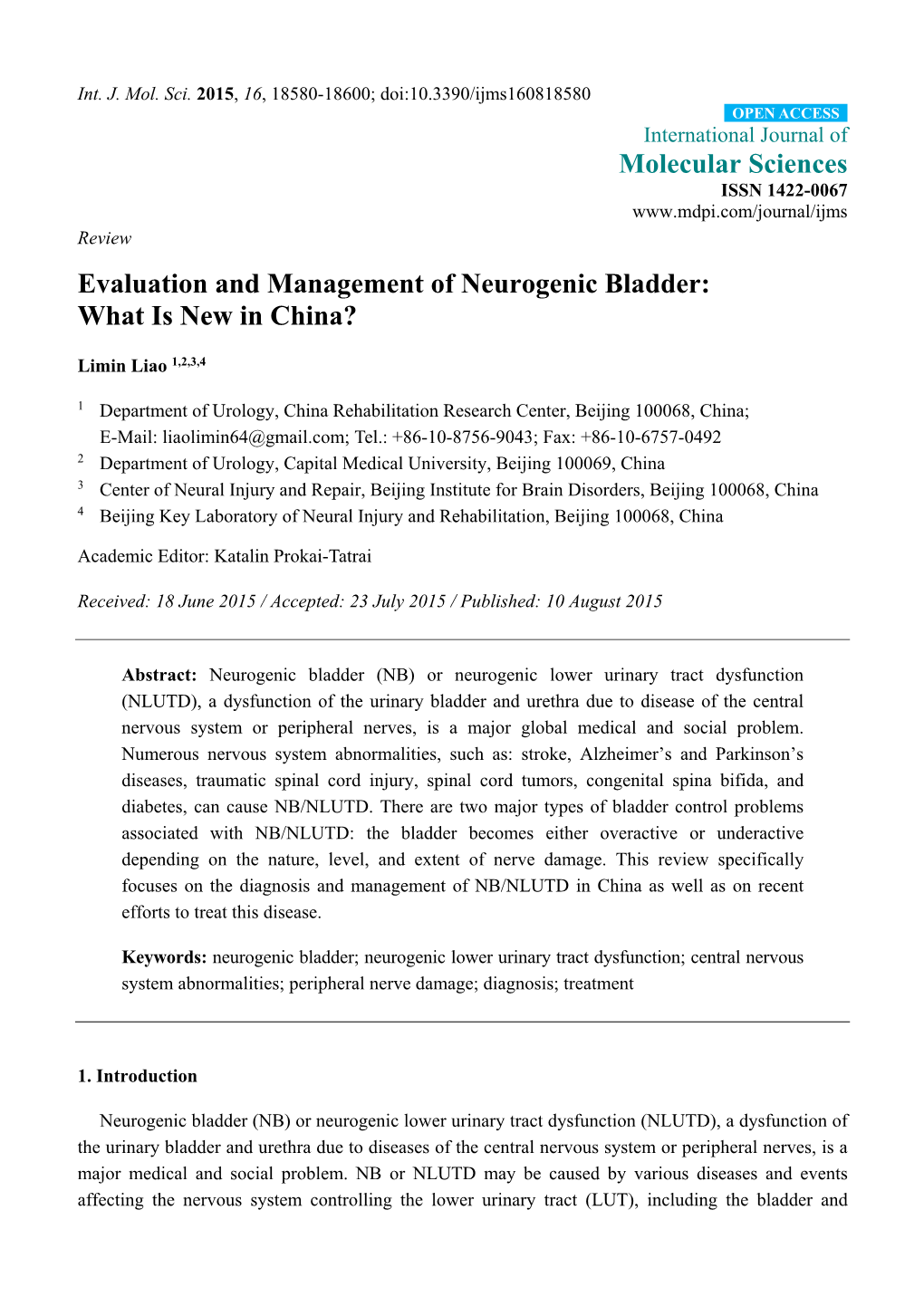 Evaluation and Management of Neurogenic Bladder: What Is New in China?