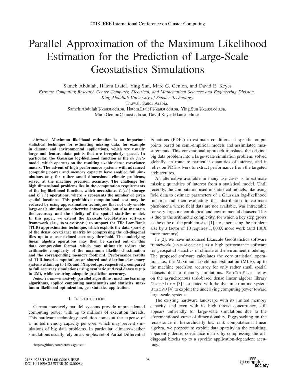 Parallel Approximation of the Maximum Likelihood Estimation for the Prediction of Large-Scale Geostatistics Simulations