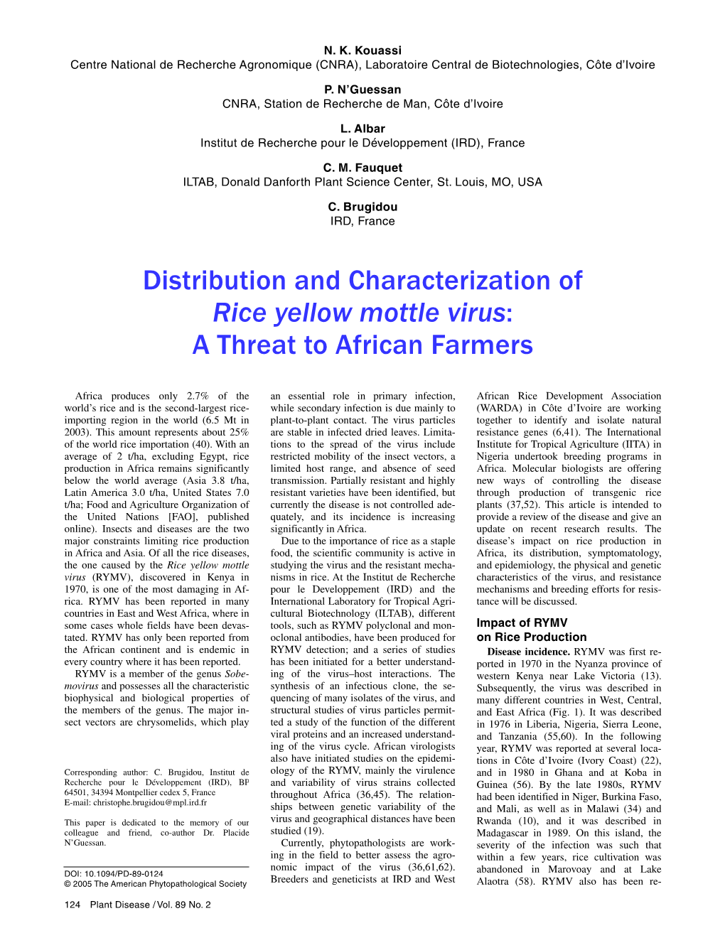 Distribution and Characterization of Rice Yellow Mottle Virus: a Threat to African Farmers